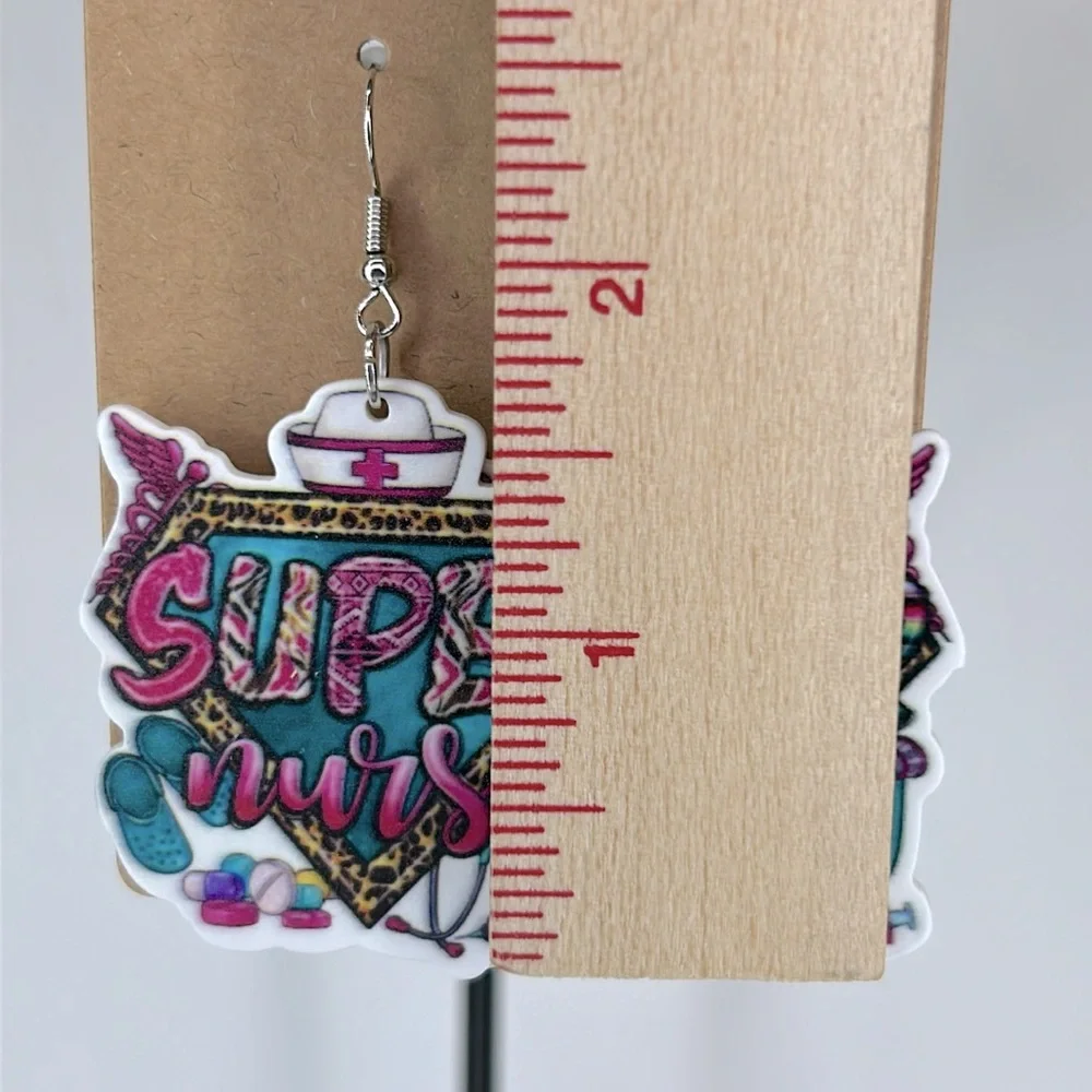 Super Nurse Earrings Acrylic Cartoon Fashion Jewelry - Picture 2 of 4